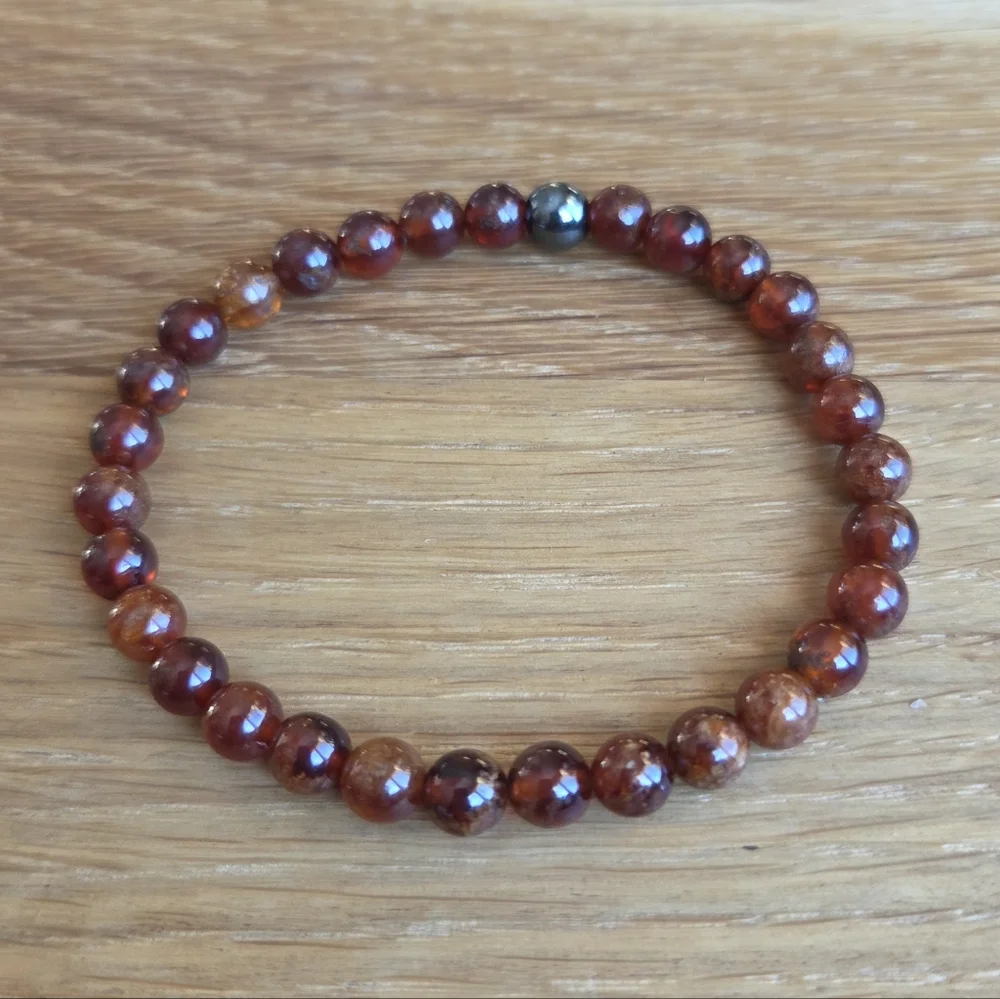 Hessonite Garnet Beaded Stretch Bracelet | Handmade | Orange